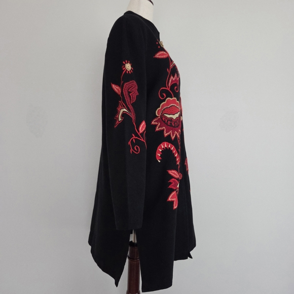 Vintage Alex Kim Black Jacket with Red Floral Embroidery Size Large - Picture 4 of 10